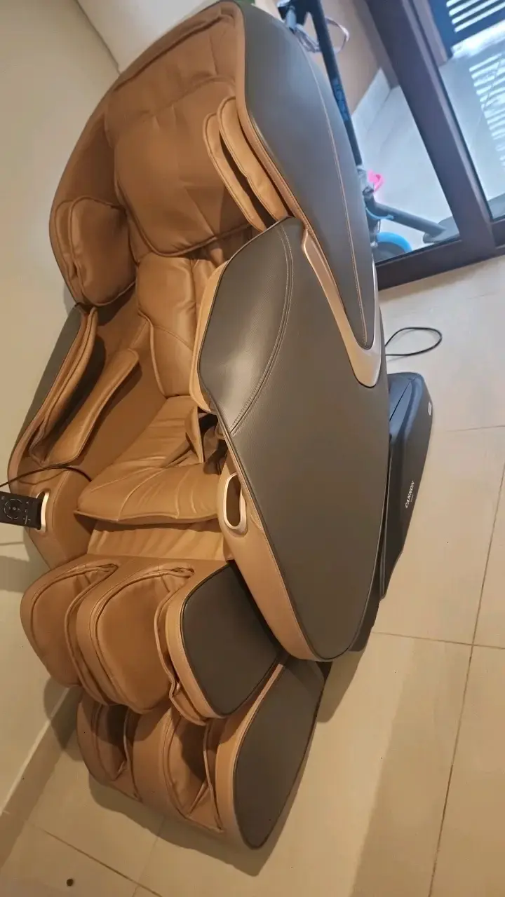 Silla de masaje reclinable de cuero beige - 2