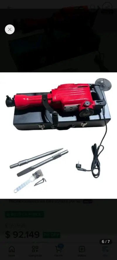 Martillo demoledor eléctrico rojo con accesorios - miniatura 1