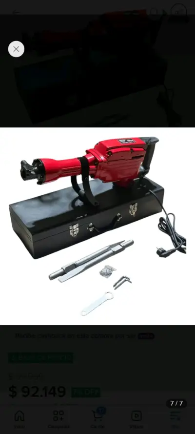 Martillo demoledor eléctrico rojo con accesorios - miniatura 2
