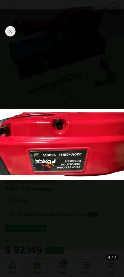 Martillo demoledor eléctrico rojo con accesorios - miniatura 3