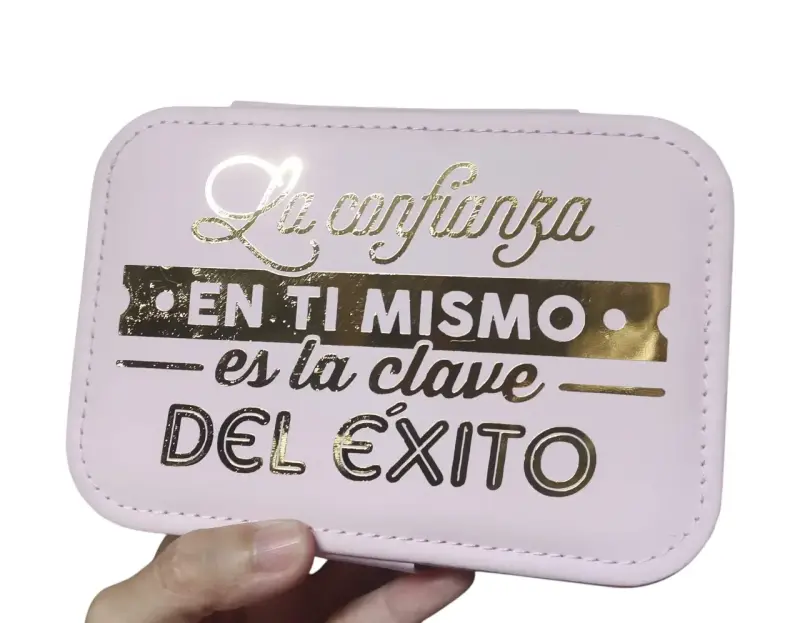 Joyero organizador rosa con frase motivacional - 1