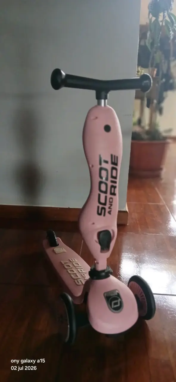 Scooter infantil dos posiciones  rosa con asiento - 2