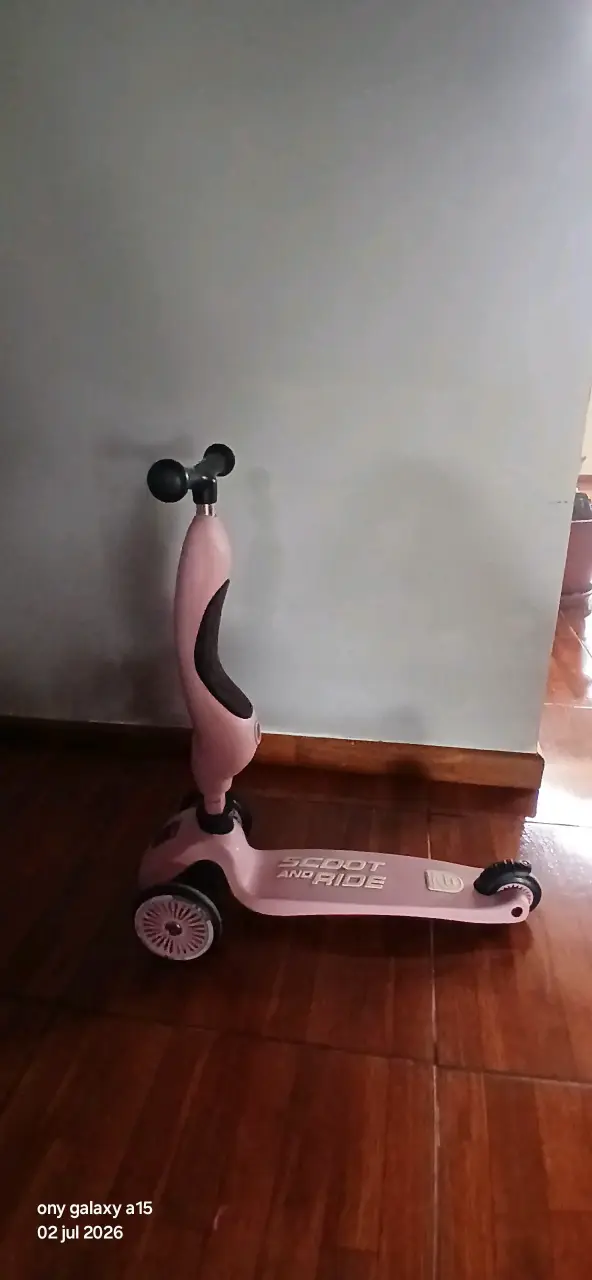 Scooter infantil dos posiciones  rosa con asiento - 4