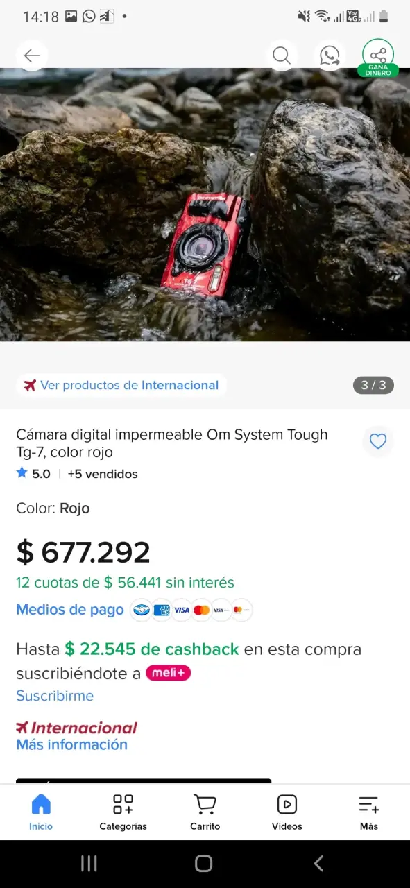 Cámara digital impermeable OM System Tough TG-7 roja - 1