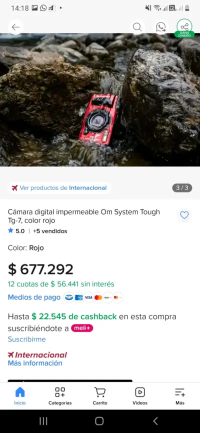 Cámara digital impermeable OM System Tough TG-7 roja - miniatura 1