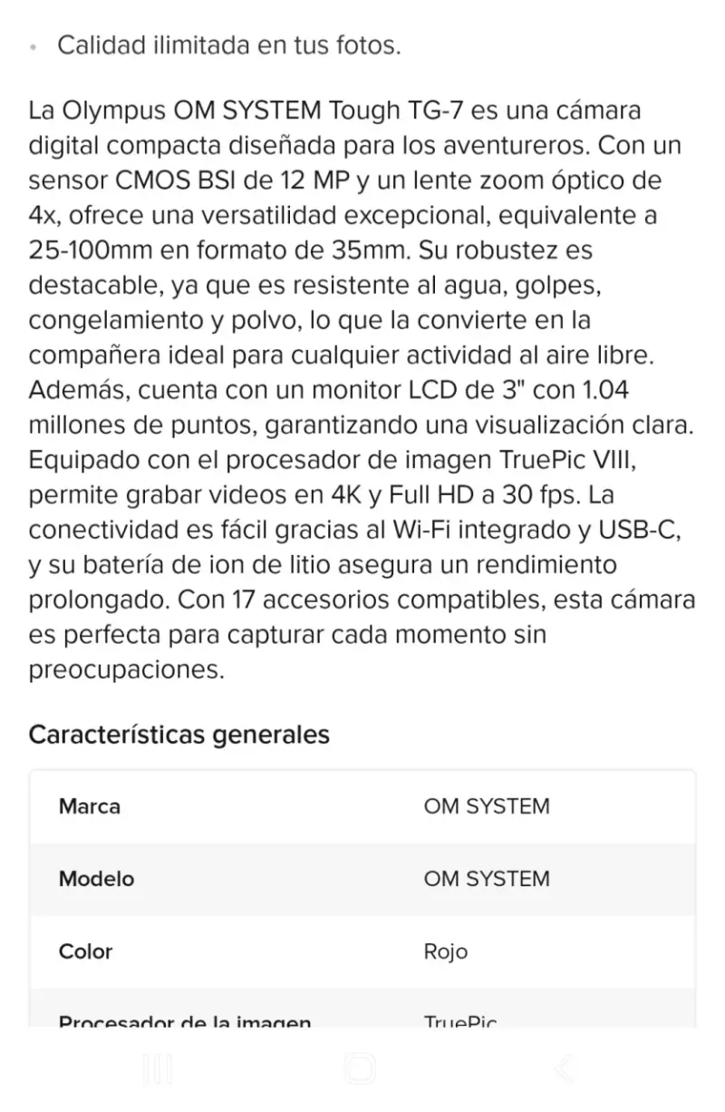 Cámara digital impermeable OM System Tough TG-7 roja - 3