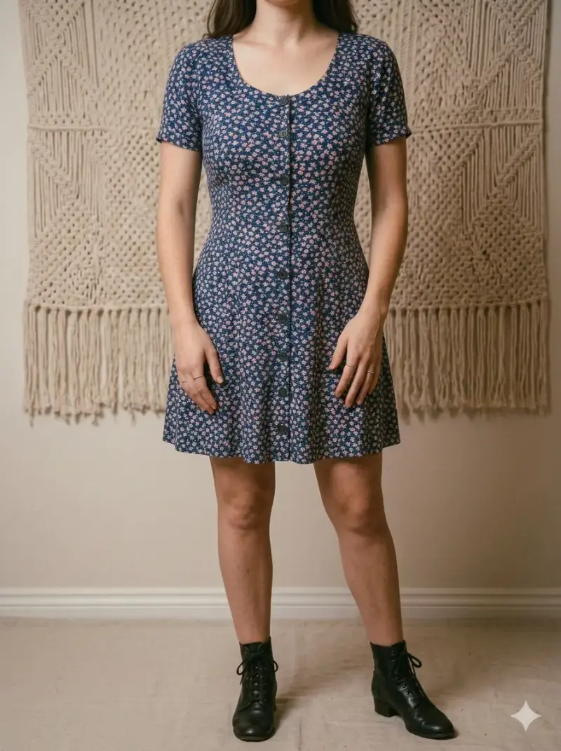 Vestido corto floral azul con botones