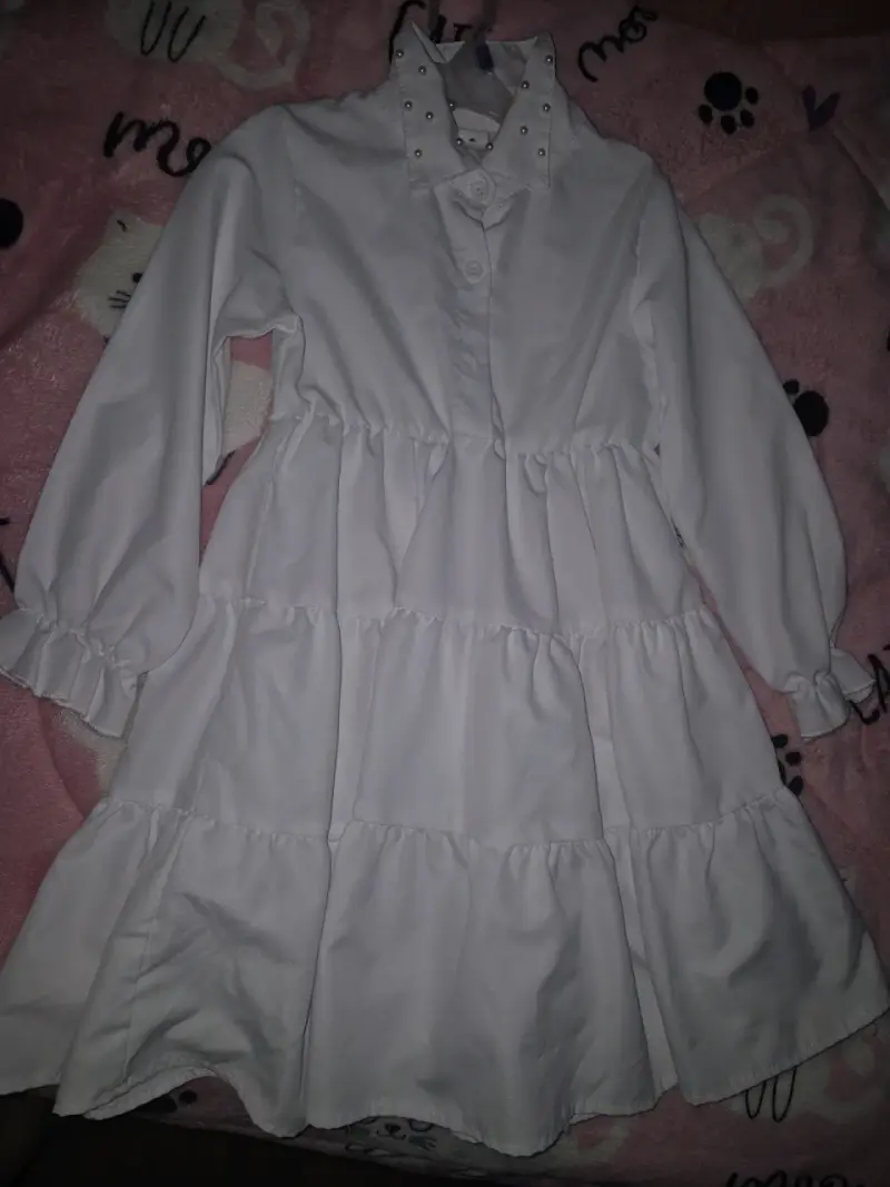Vestido blanco con cuello de perlas niña - 1