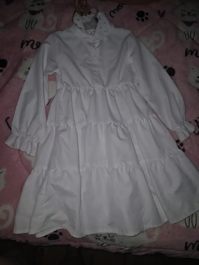 Vestido blanco con cuello de perlas niña - 2