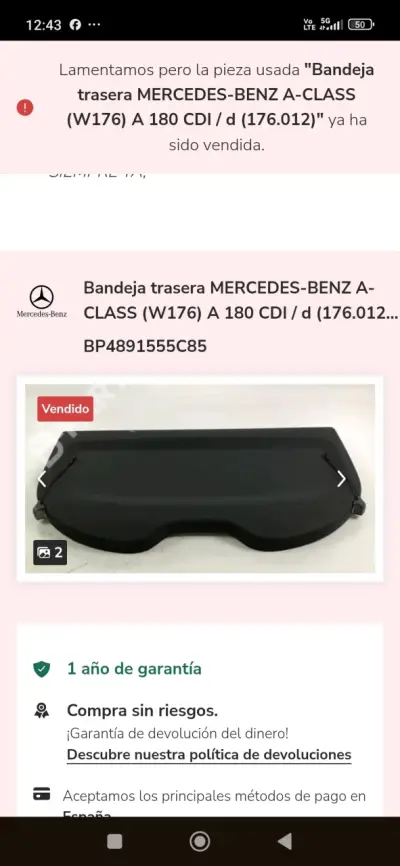 Bandeja trasera para Mercedes-Benz A-Class - miniatura 2