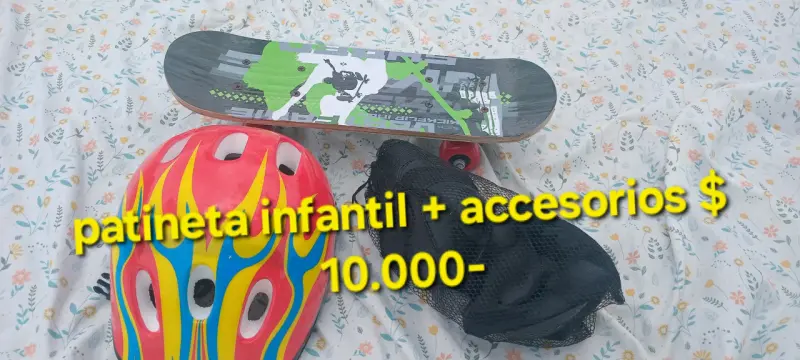 Patineta infantil con casco y protecciones