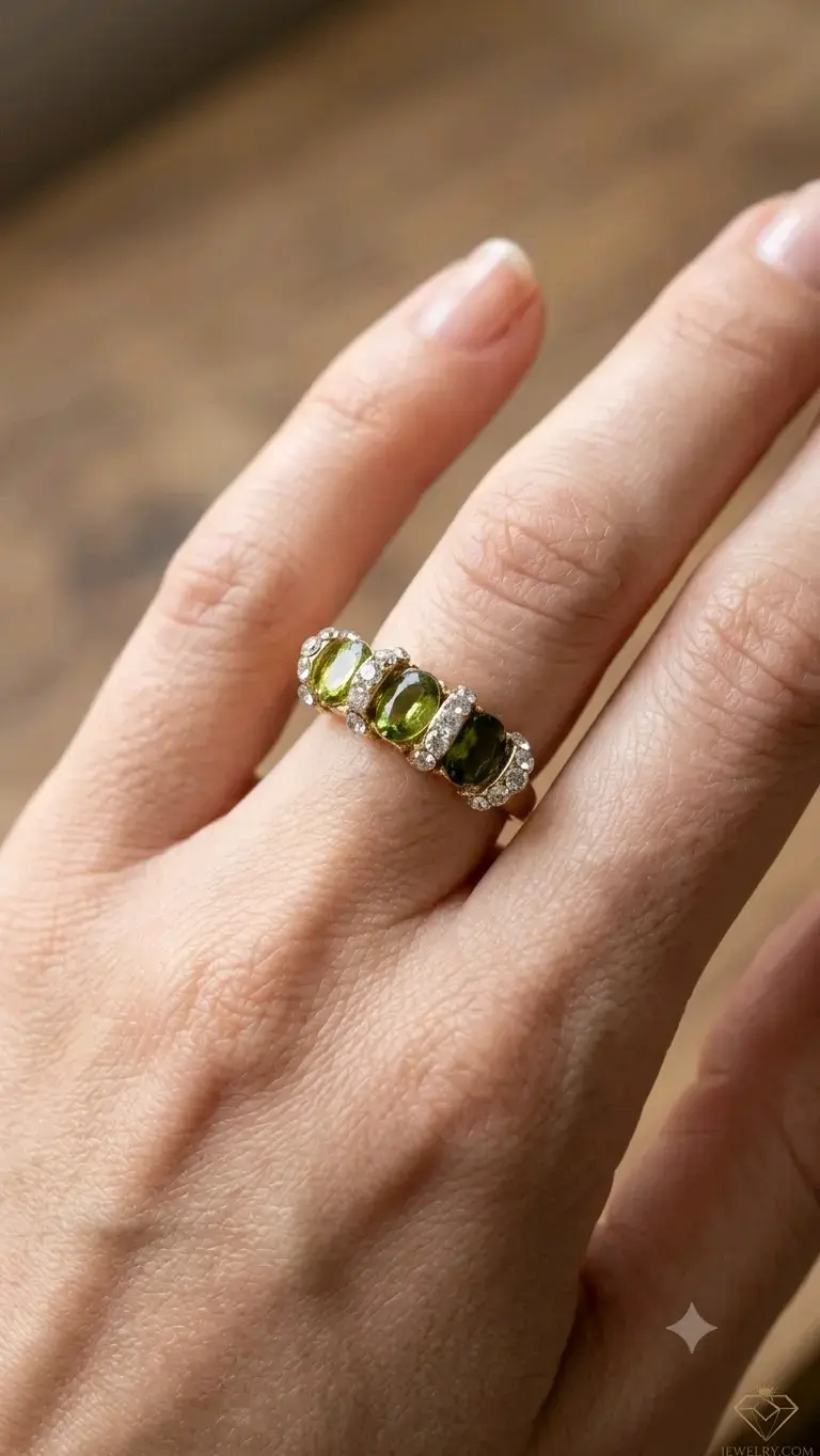 Anillo de Tres Piedras en Tono Verde Oliva - 2