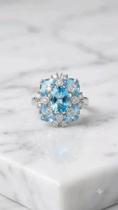 Anillo de Plata 925 Flor de Topacio Sky - miniatura 1