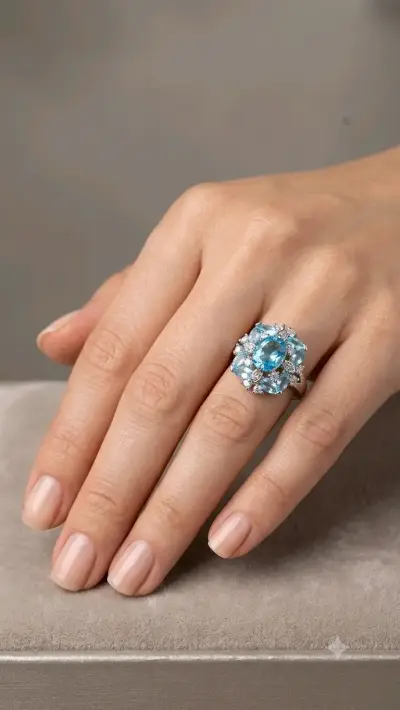 Anillo de Plata 925 Flor de Topacio Sky - miniatura 2