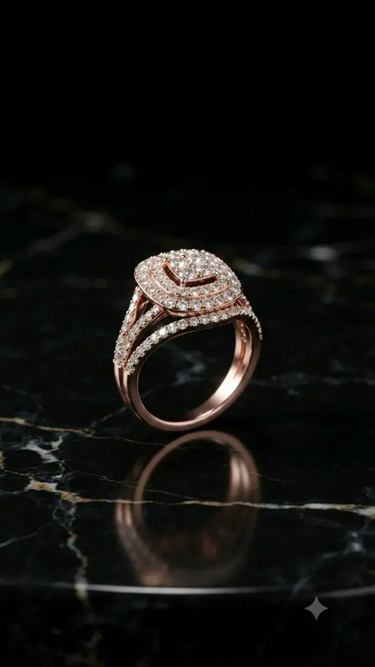 Anillo Doble Halo Cuadrado con Cristales - 1