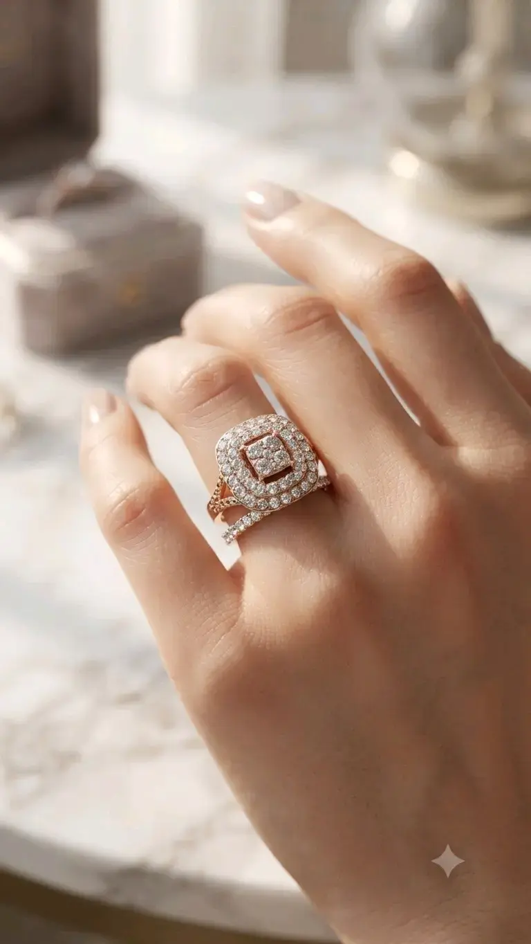 Anillo Doble Halo Cuadrado con Cristales - 2