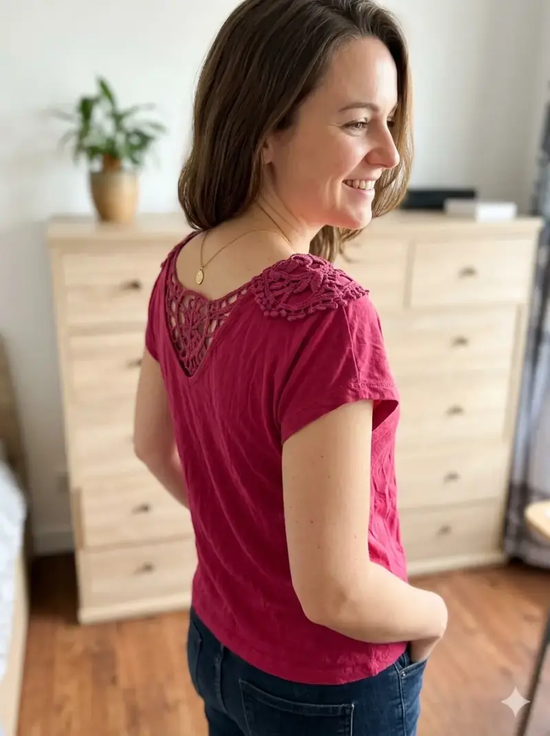 Blusa roja con encaje en la espalda