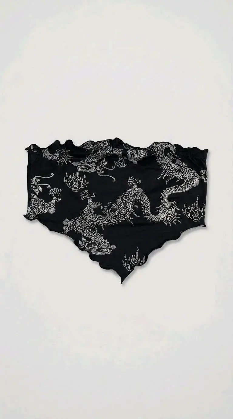 Pañuelo negro con diseño de dragones