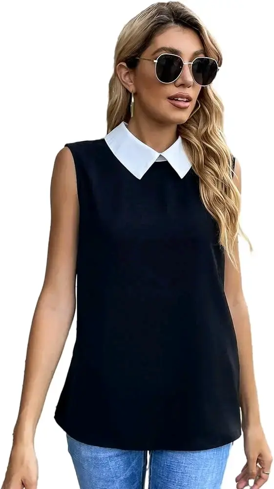 Blusa sin mangas con cuello blanco