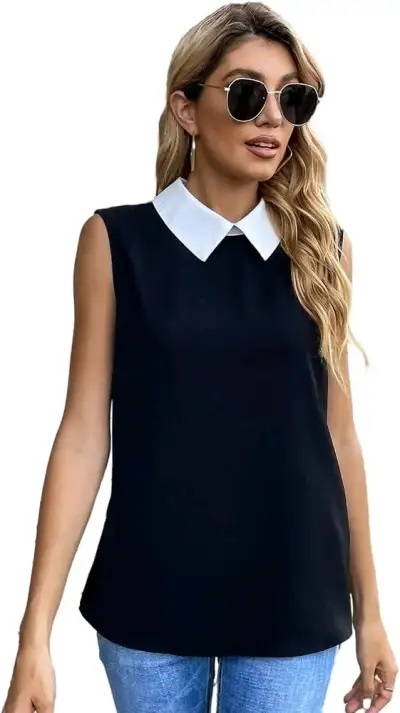 Blusa sin mangas con cuello blanco - miniatura 1