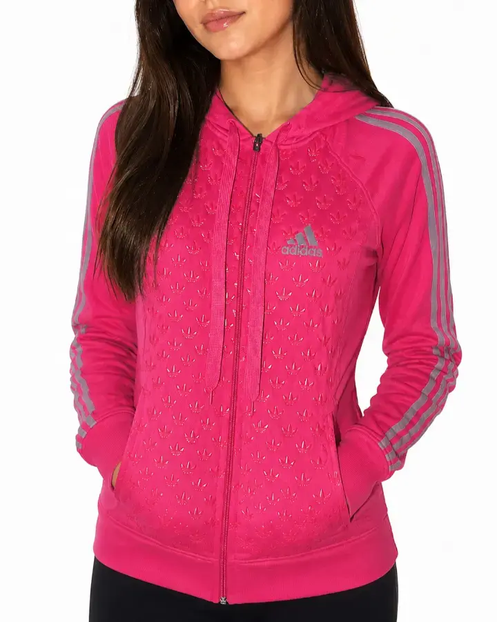 Polerón Adidas rosa con capucha y cierre - 1