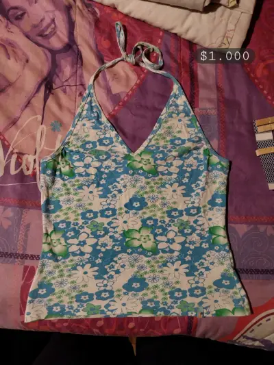 Top halter floral azul y verde - miniatura 1