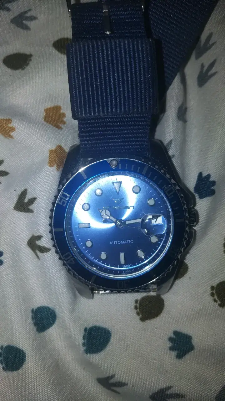 Reloj automático azul con correa de tela - 2