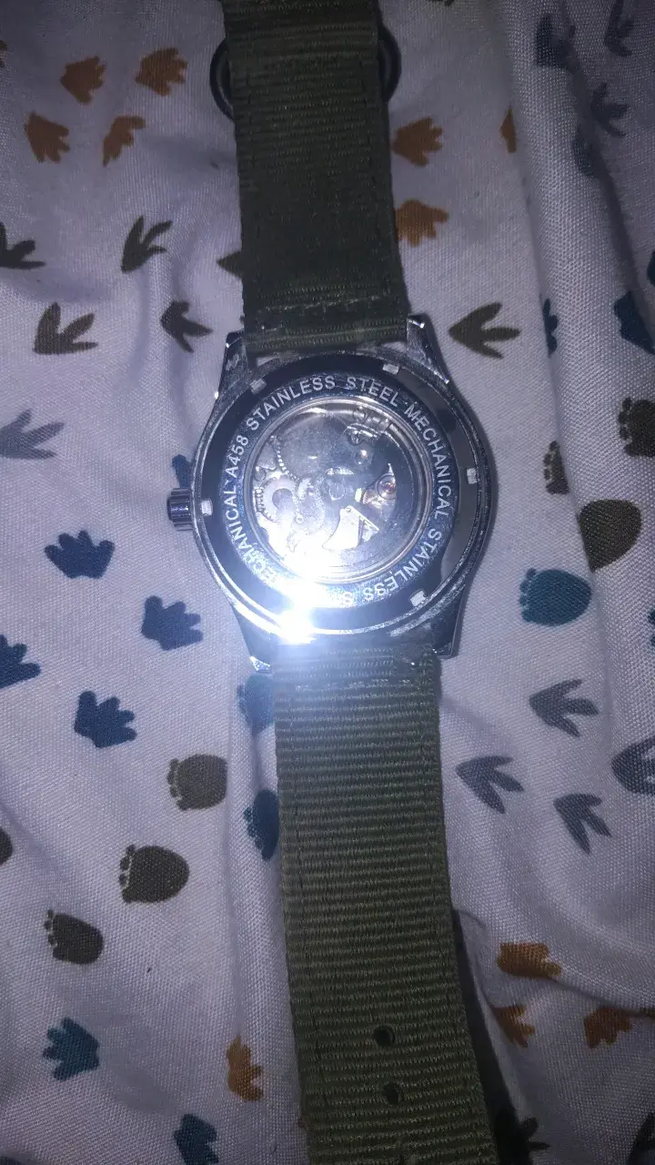 Reloj automático con correa verde militar - 3
