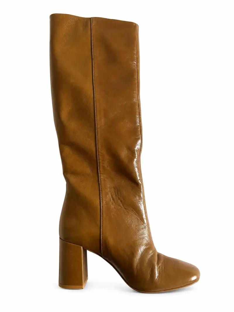 Botas de cuero marrón con tacón alto - 1
