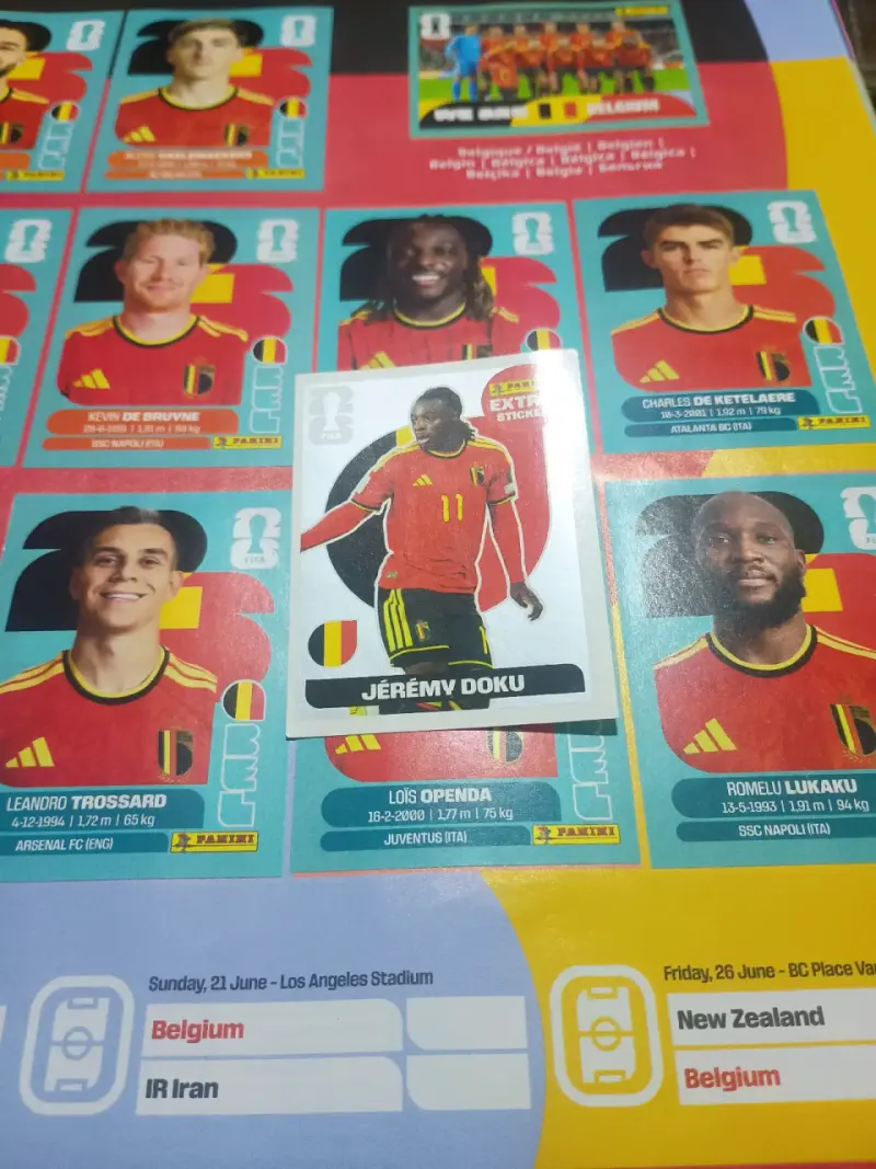 Lámina Panini Jérémy Doku Bélgica 2022 - 2