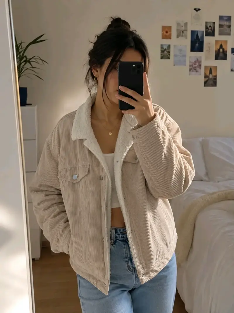 Chaqueta beige con chiporro - 2