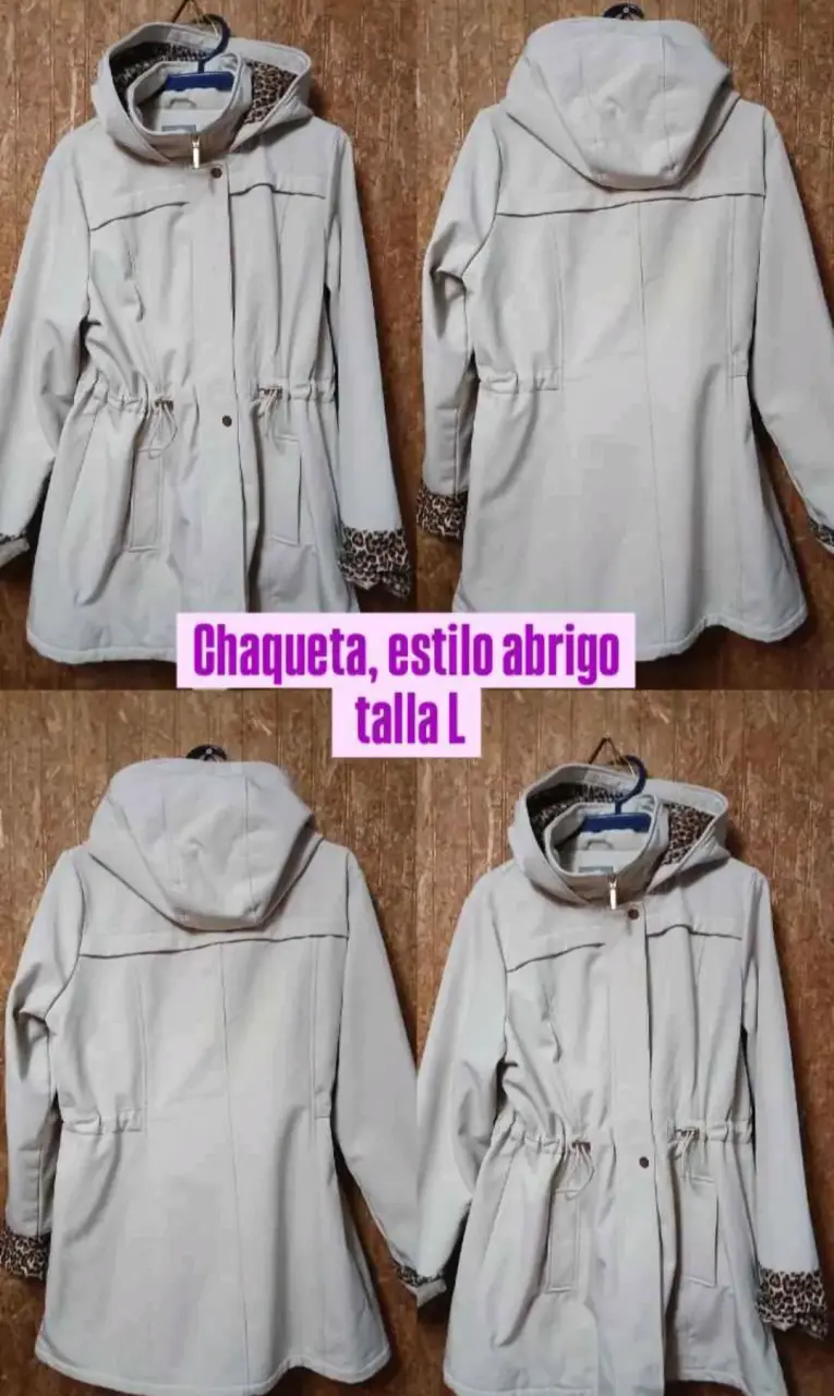 Chaqueta beige con capucha y detalles de leopardo