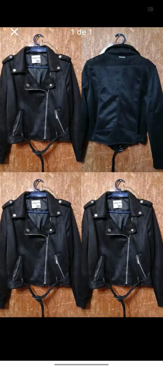Chaqueta de gamuza negra estilo biker