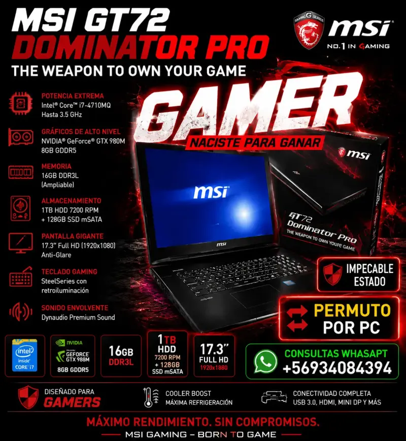 Laptop MSI GT72 Dominator Pro para gaming - 5