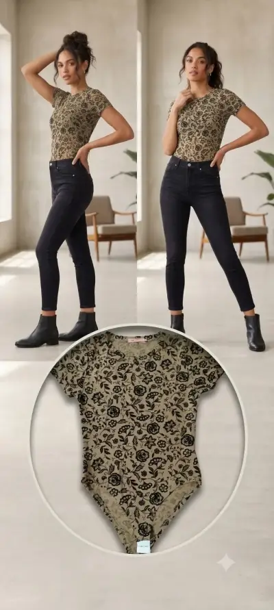 Body estampado floral beige y negro - miniatura 1