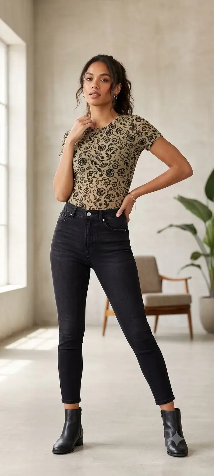Body estampado floral beige y negro - 3