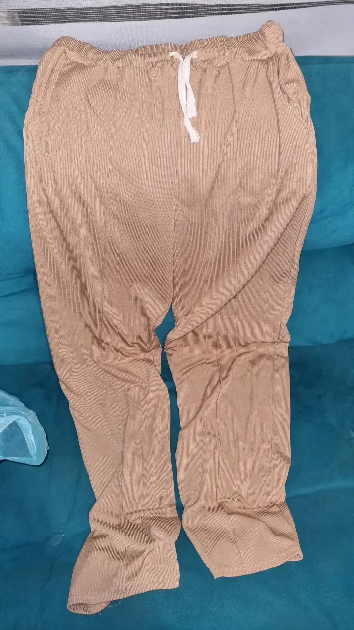 Pantalones beige de algodón con cordón - 1