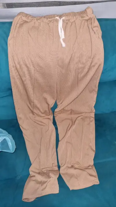 Pantalones beige de algodón con cordón - miniatura 1