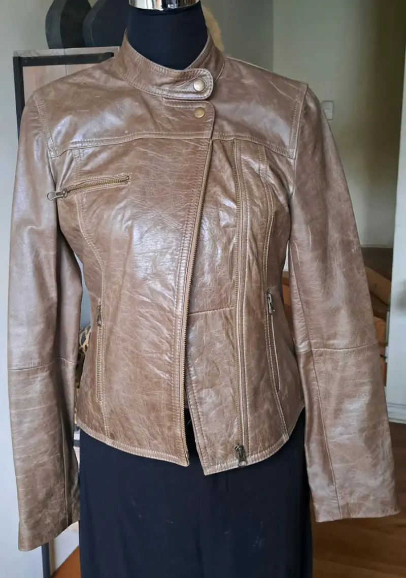 Chaqueta de cuero marrón para mujer - 2