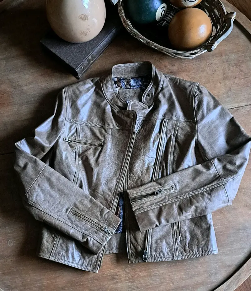 Chaqueta de cuero marrón para mujer - 5