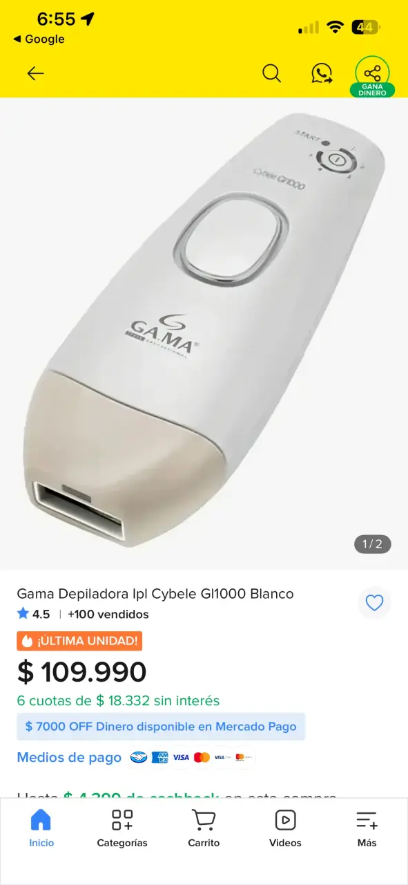 Depiladora de luz pulsada GAMA Cybele GI1000 - 2