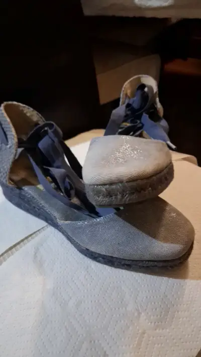 Alpargatas de lona azul con cintas - miniatura 2