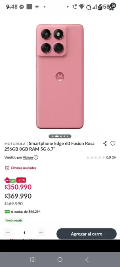 Smartphone Motorola rosa con triple cámara - miniatura 3