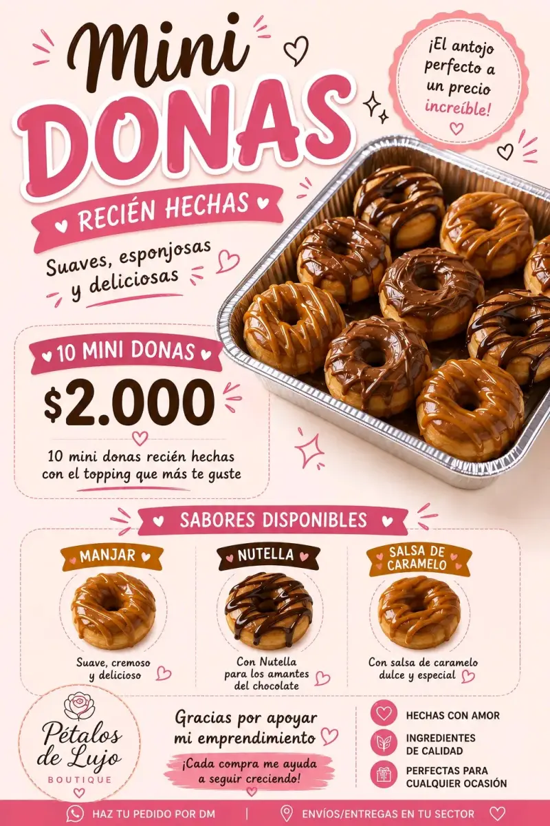 Mini donas recién hechas con toppings