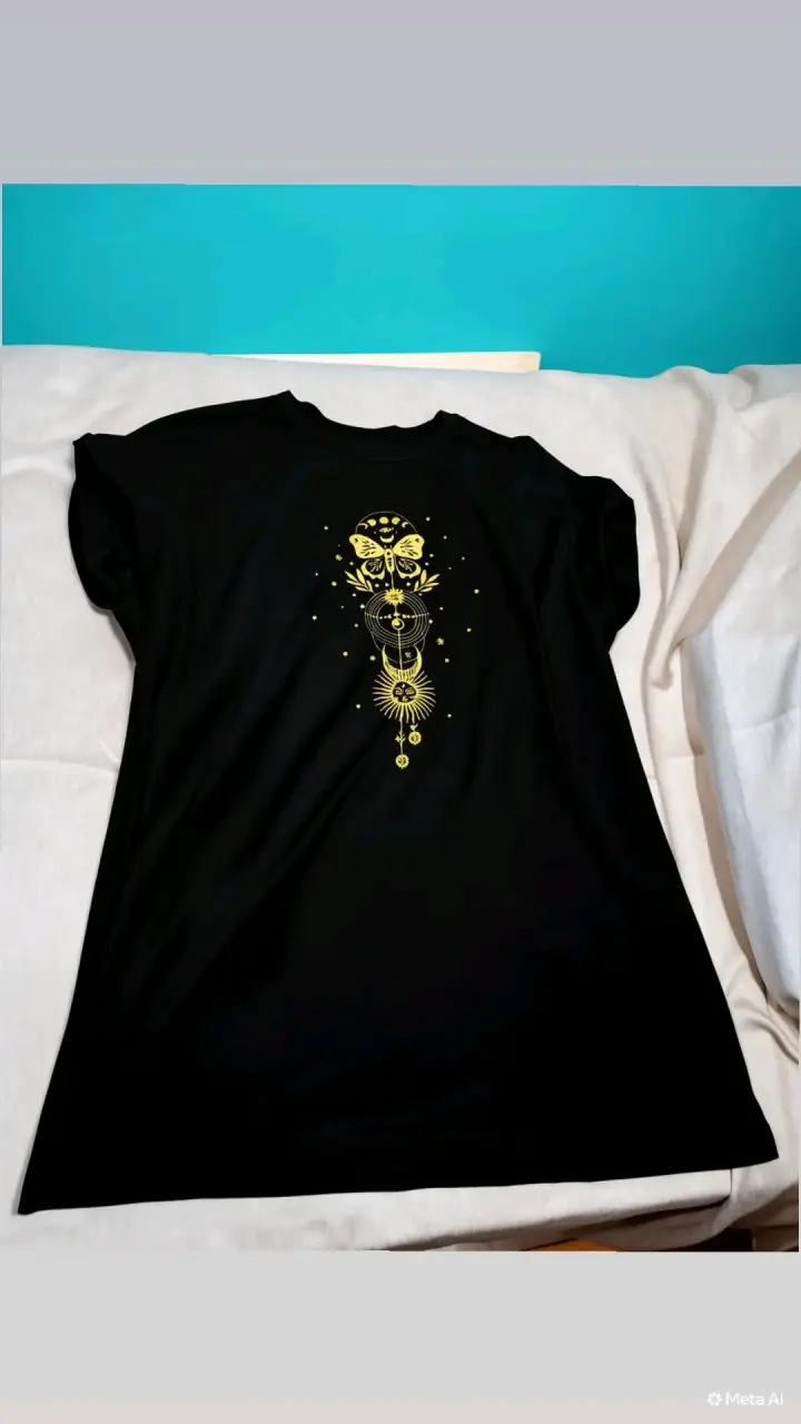 Vestido negro con diseño dorado único - 1