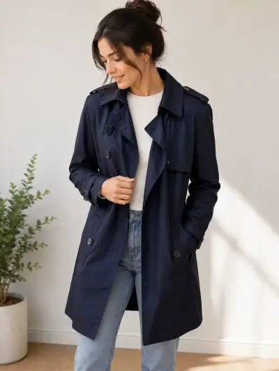 Abrigo trench azul marino para mujer - miniatura 1