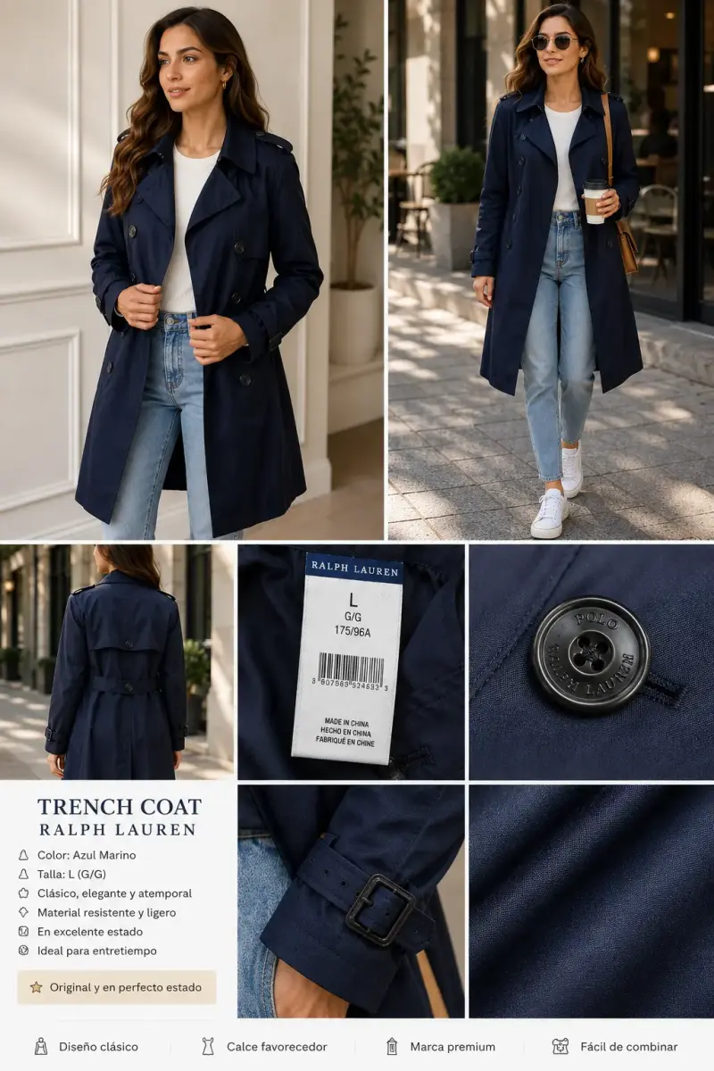 Abrigo trench azul marino para mujer - 2