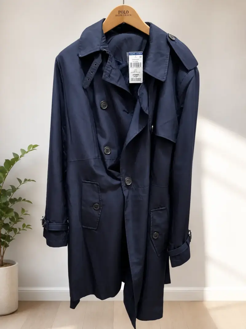 Abrigo trench azul marino para mujer - 3