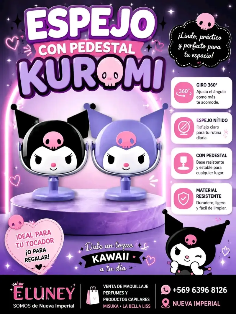 Espejo con pedestal Kuromi giratorio 360°