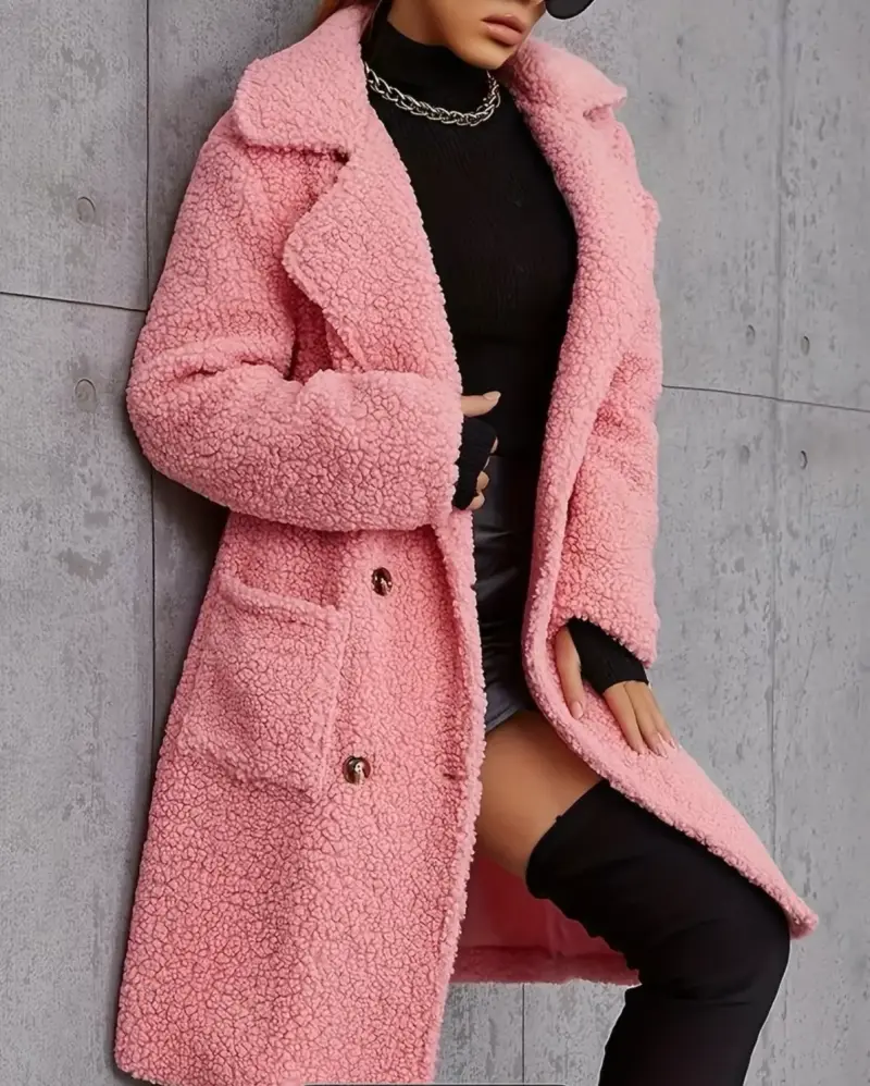 Abrigo de tedy rosa para mujer - 1